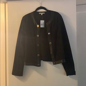 CAbi Black Knit Faux Leather Trim Short Jacket - L